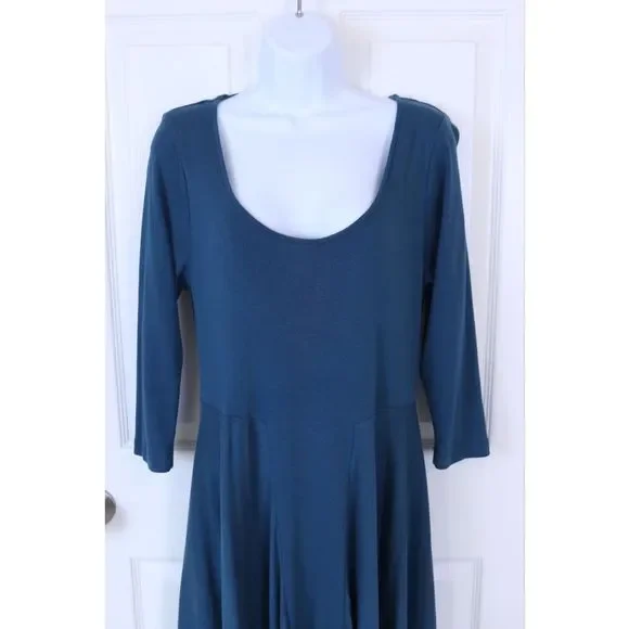 Soft Surroundings Maxi Dress Women's Ruffle Hem Scoop Neck Teal Blue Size Small - Picture 2 of 8